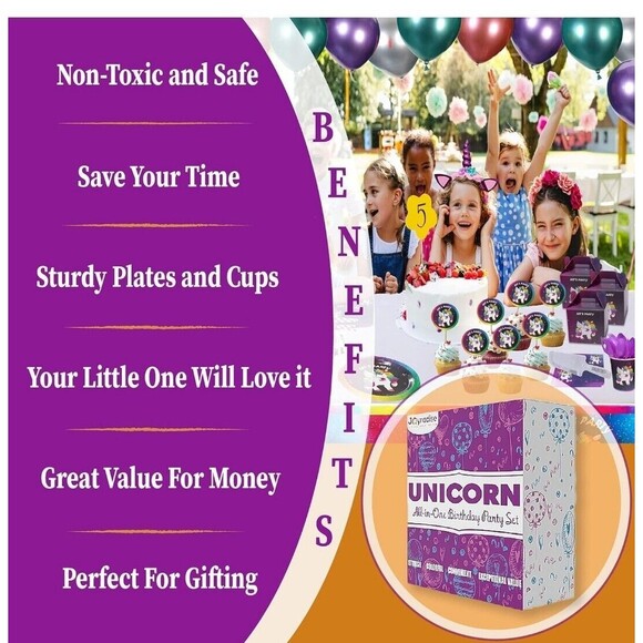 Serves 16- Unicorn Birthday Party Supplies - All in One Rainbow Unicorn - Picture 3 of 9